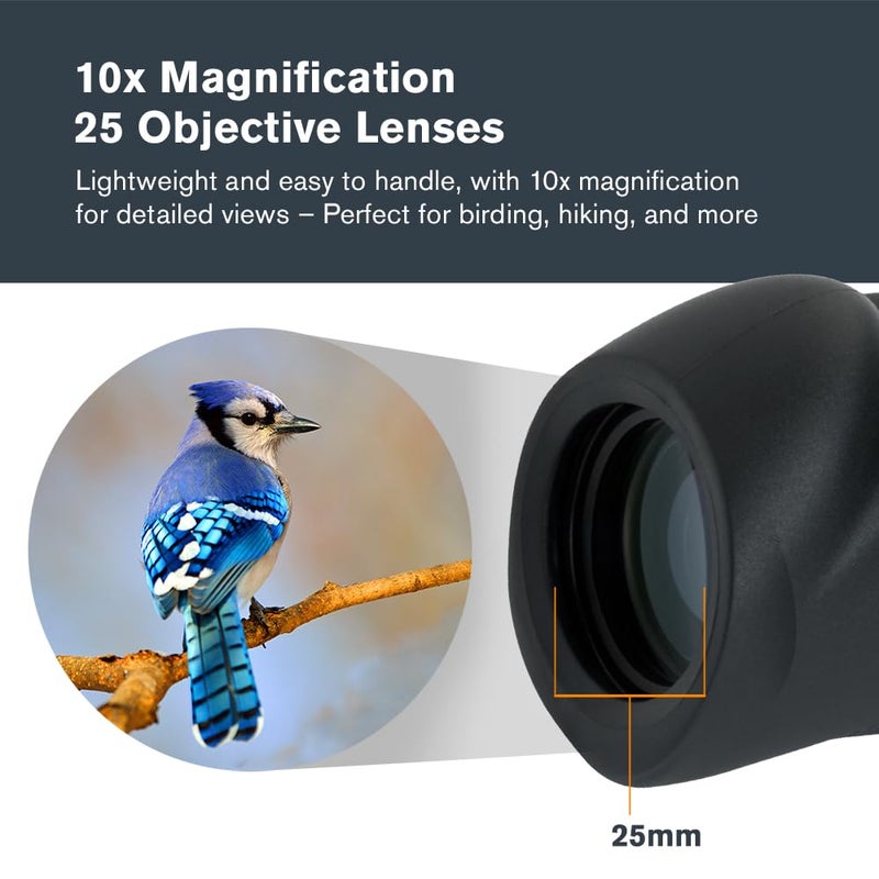 Celestron â€“ Nature 10x25 Monocular â€“ Ideal for Hiking and Wildlife Viewing â€“ Multi-Coated Optics â€“ 25mm Objective Lens â€“ BaK-4 Prism â€“Twist-Up Eyecup â€“ Waterproof & Fogproof - Image 2